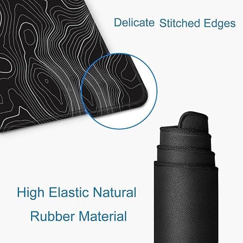 SANWUMIAN Gaming Mouse Pad, Large Topographic Mouse Pads for Desk, Non-Slip Rubber Base Mousepad, Keyboard Mouse Mat, Desk Pad with Stitched Edges, 31.5x11.8inch, Black Geographic Lines thumbnail 3