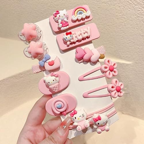 12 Pieces Kawaii Hair Clips for Girls Cartoon Girl Hair Accessories,Cute Things for Teen Girl Gifts (Kitty-1) - Image 1