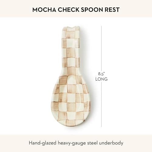 MACKENZIE-CHILDS Enamel Spoon Rest, Kitchen Utensil Rest and Spoon Holder, Kitchen Decor, Brown-and-White Mocha Check thumbnail 3