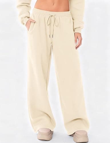 LOMON Women's Sweatpants Wide Leg Fleece Lined Sweat Pants Spring Winter Clothes 2026 Baggy Drawstring Joggers with Pockets thumbnail 4