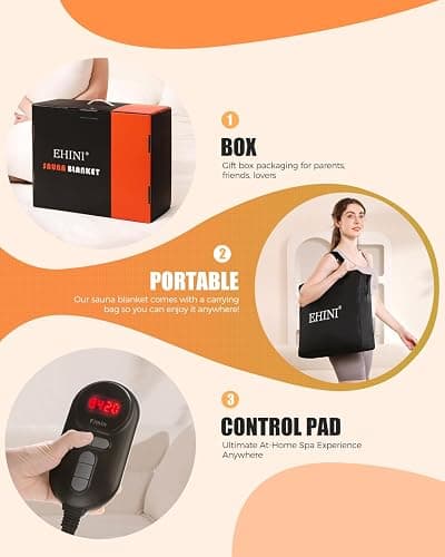 EHINI Infrared Sauna Blanket-Sauna Blanket for Home Use, Portable Design for Relaxation and Detoxification Highest 176℉, 20-60 Minutes Timer, 6 ft x 2.65 ft (Black) thumbnail 4