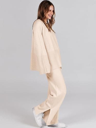 ANRABESS Womens 2 Piece Outfits Oversized Knit Sweater Set Wide Leg Pant Cozy Lounge Matching Pajama Sets 2025 Trendy Clothes thumbnail 8
