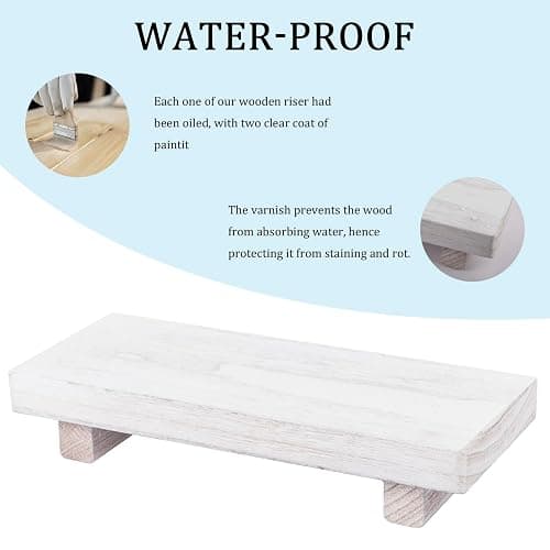 zoocatia Small Wood Tray Pedestal Stand Farmhouse Bathroom Decor Decorative Wooden Riser Kitchen Soap Dish Holder for Vanity, Counter, Sink, White thumbnail 5