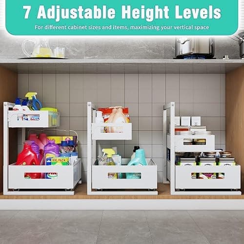 Petiza Under Sink Organizer Adjustable Height 2 Tier Bathroom Organizer Pull Out Cabinet Organer kitchen organizers and storage fridge organizers and storage,White,XL-1 Pack thumbnail 4