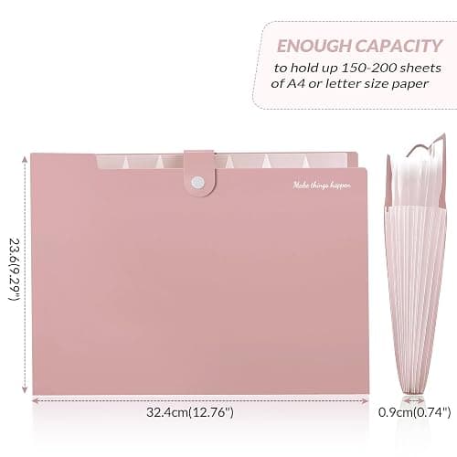 SKYDUE 8 Pockets Expanding File Folders, Accordion Folders, Portable Paper Bill Receipt Organizer, Letter Size, Home College School Office Supplies, Pink thumbnail 3