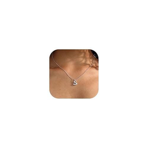 Thaivor Bubble Gold Silver Letter Necklace Initial Necklaces for Women Trendy 14K Dainty Charm Pendant Name Necklace Personalized Jewelry Gift for Women Teen - Image 1