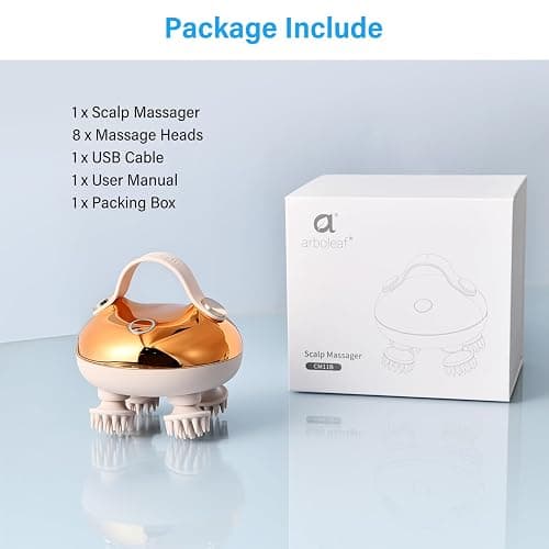 arboleaf Electric Scalp Massager, Waterproof Head Massager with Replacement Silicone Heads for Hair Growth, Handheld Massager for Head Body Relaxation, Stress Relief and Hair Care, Gifts for Women Men thumbnail 8