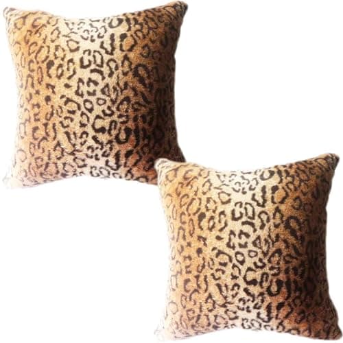 Entua Faux Fur Throw Pillows, Set of 2 Decorative Square Couch Pillow Covers, 20x20 Leopard Cheetah Print Luxury Soft Plush Pillowcase for Sofa, Bed & Living Room Decor, Brown Gold thumbnail 9