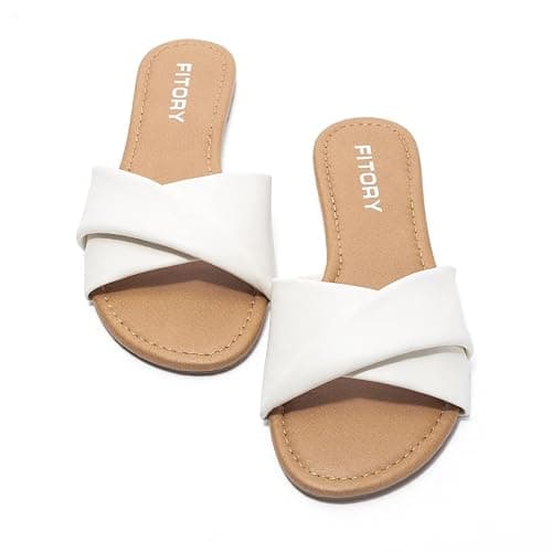 FITORY Women's Flat Sandals Fashion Slides With Soft Leather Slippers for Summer Size 6-11 thumbnail 2