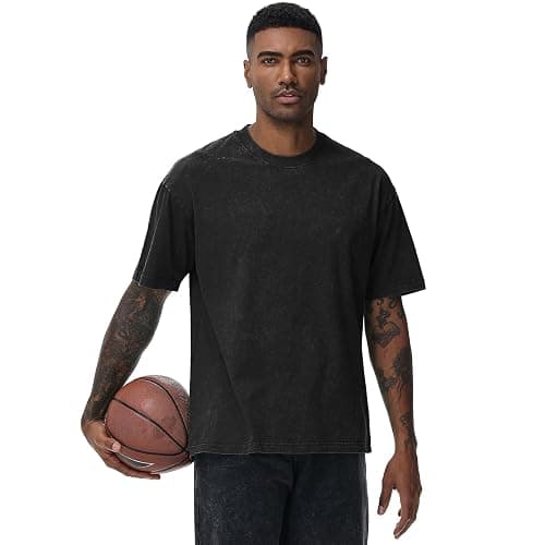 Men's Oversized Cotton T-Shirts Loose Fit Vintage Washed Tee Unisex Short Sleeve Casual Shirts Tops thumbnail 2