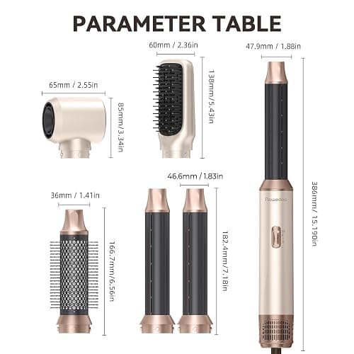 Nawedaa 5-in-1 Hair Dryer Brush Set, Detachable Hot Air Brush with Auto Wrap Curlers, Ionic Blow Dryer Brush for Fast Drying, Volumizing, Straightening & Salon Styling for All Hair Types(Beige) thumbnail 8
