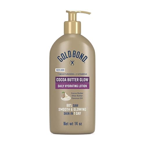 Gold Bond Cocoa Butter Glow Daily Hydrating Lotion with Shea Butter, Cocoa Butter & Coconut Oil, Exfoliating Moisturizer for Dry Skin, 14 oz. - Image 1