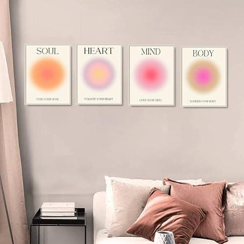 ⭐️NCYEL 4 colorful abstract halo posters angel number positive energy inspirational language inspirational wall art bedroom girls room pink decoration living room bedroom apartment hotel dormitory16x24 thumbnail 5