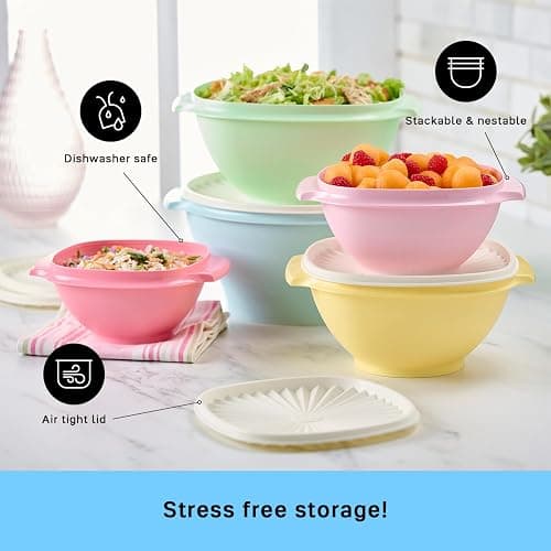 Tupperware Heritage Collection, 10 Piece Food Storage Container Set in Vintage Colors, Dishwasher Safe and BPA Free (5 Bowls, 5 Lids) thumbnail 4