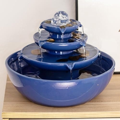 Indoor Tabletop Ceramic Fountain Water Feature Home Kitchen Office Decoration Modern Design Style (Blue) thumbnail 6