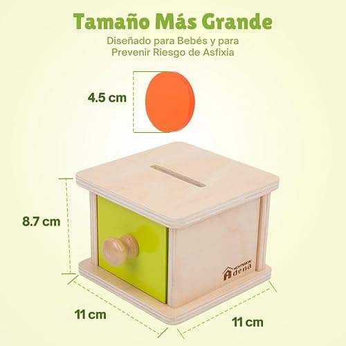 Adena Montessori Coin Box,Object Permanence Box for 1 Year Old Baby Coins,Wooden Ball Drop Developmental Toys for 6-12 Month Infant Toddler,Learning Kids Gifts(Yellow-Green Door) thumbnail 2