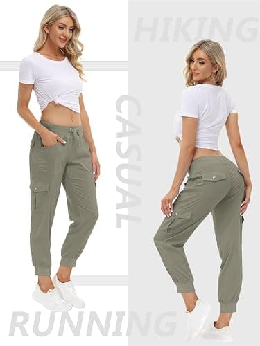 MoFiz Women's Lightweight Hiking Cargo Pants Outdoor Quick Dry Casual Travel Sweatpants Joggers Elastic Waist Button Pockets thumbnail 4
