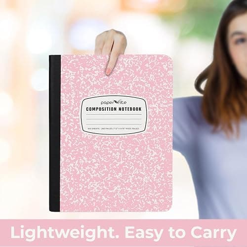 Paper Rite Assorted Marble Composition Notebook Wide Ruled (9.75x7.5 in), 100 Sheets | 200 Pages | For School, Office, Students, Teachers (1, Light Pink) thumbnail 3