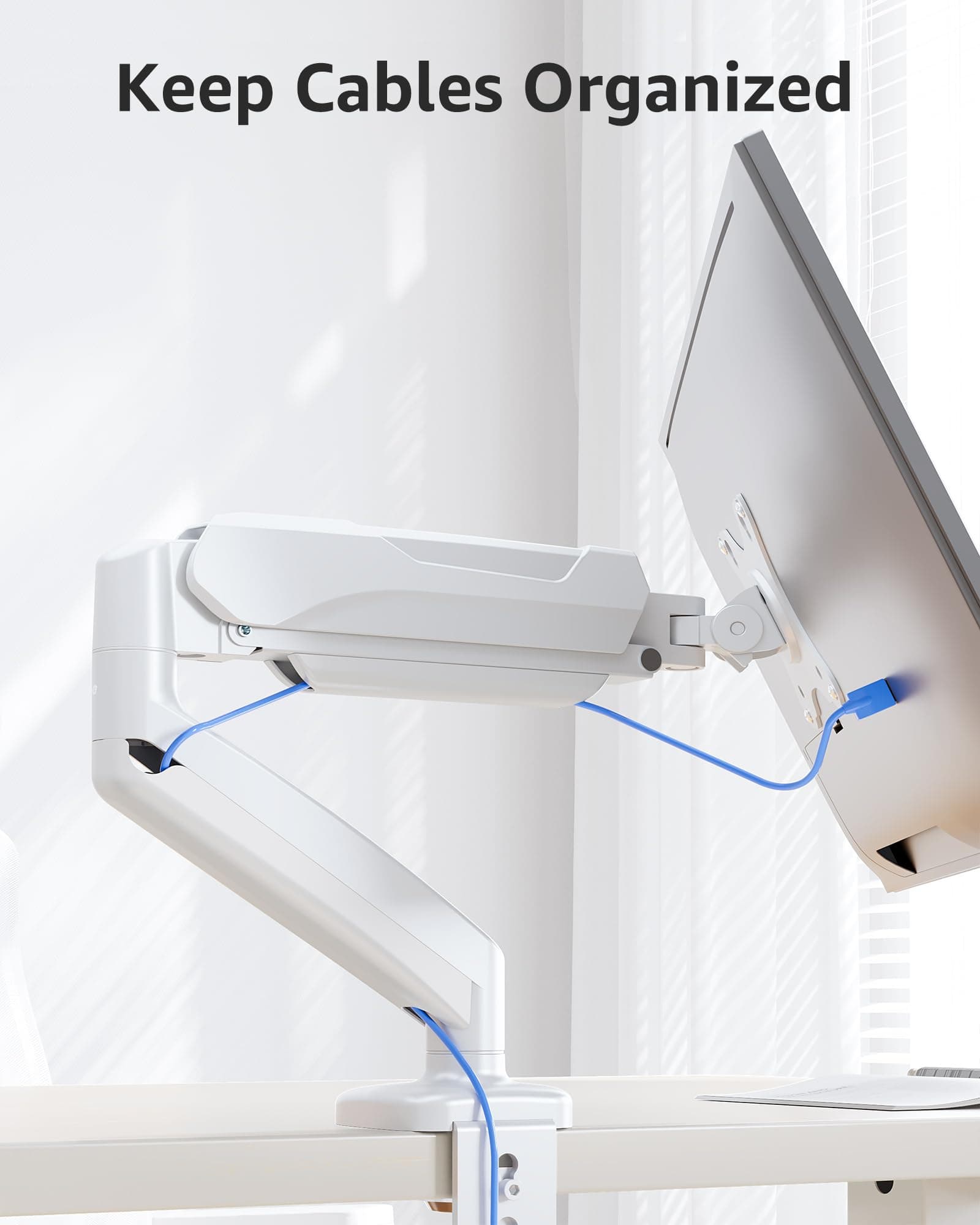 MOUNTUP Single Monitor Desk Mount Holds Screen up to 32 inch, Height Adjustable Monitor Arm, Computer Monitors Stand with Clamp/Grommet Mounting Base, VESA Mounts Fit 4.4-17.6lbs Computer, White thumbnail 7
