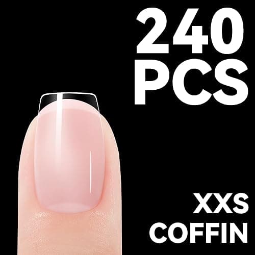 Gelike ec Extra Kurze Ballerina Gel Nagel Tips 240pcs Soft Gel Full Cover Kunstnägel 15 Größe Künstliche Nägel Zum Aufkleben PMMA Pre-Buffed für Nail Art-XXS Short Coffin thumbnail 9