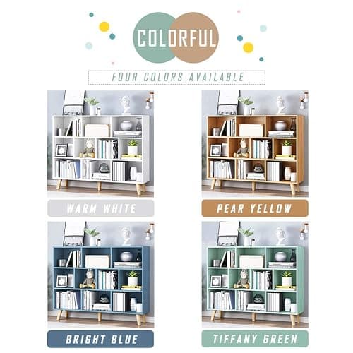 IOTXY Wooden Open Shelf Bookcase - 3-Tier Floor Standing Display Cabinet Rack with Legs, 10 Cubes Bookshelf, Bright Blue thumbnail 4
