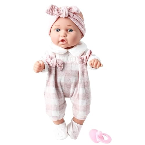 Enjoyin 12'' Baby Doll in Gift Box with Pink Cloths, Pacifier, 13''x13'' Microfabric Blanket, and Feeding Bottle. Gift Idea for Ages 3+ thumbnail 8