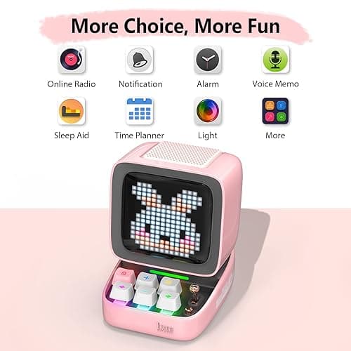 Divoom Ditoo Retro Pixel Art Game Bluetooth Speaker with 16X16 LED App Controlled Front Screen (Pink) - Pink thumbnail 4