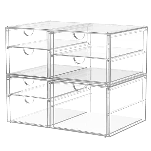 caktraie 2 Pack Desk Organizers, Makeup Organizer Storage with 7 Drawers, Desktop Office Supplies, Clear Desk Accessories, Dustproof Drawer Organizer and Storage for Make Up, Jewelry, Pen thumbnail 8