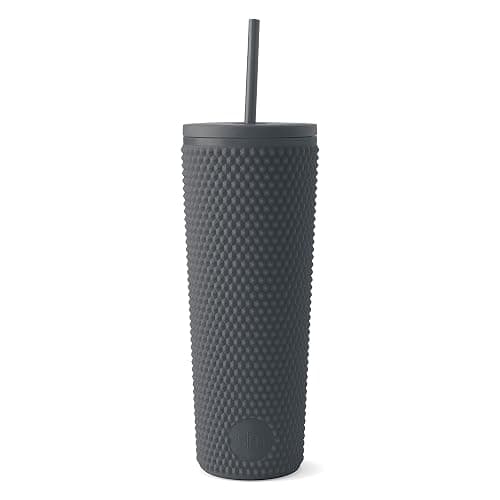 Simple Modern Plastic Matte Studded Tumbler with Lid and Straw | Reusable BPA Free Iced Coffee Cups Double Wall Smoothie Cup | Gifts for Women Men Him Her | Classic Collection | 24oz | Graphite thumbnail 2