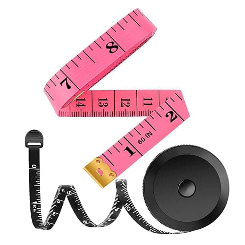 iBayam 2 Pack Tape Measure Measuring Tape for Body Fabric Sewing Tailor Cloth Knitting Vinyl Home Craft Measurements, 60-Inch Soft Fashion Pink & Retractable Black Double Scales Rulers for Body Weight - Image 1
