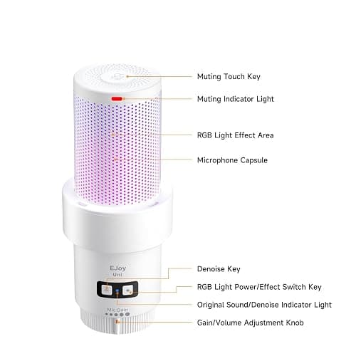 comica EJoy Uni (A)-White USB Microphone for Computer and Smartphone,48Khz/24Bit RGB Cardioid Condenser Gaming Mic for Podcasting,Streaming,Recording,Music Creation,with Boom Arm Stand thumbnail 4