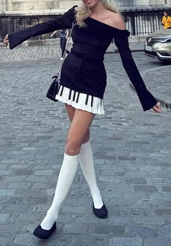 Women Piano Mini Skirts Y2k Harajuku Dark Coquette Aesthetic Grunge Black White Spliced Short Skirt thumbnail 4