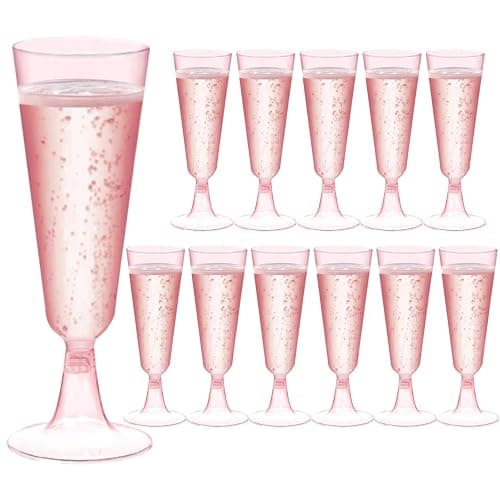 MIIDNTLX Champagne Flutes Plastic,25 Pack Wine Glasses,Disposable Champagne Glasses,5 Oz Pink Shot Cups,New Year Christmas Party Wedding Birthday Graduation Drinking Dessert Cocktail Cups Decorations thumbnail 4