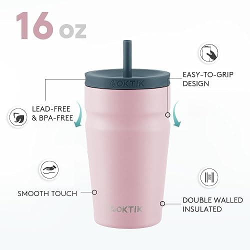 16oz Insulated Tumbler with Lid and Straw Iced Coffee Cup Reusable Stainless Steel Travel Mug Water Bottle Cupholder Friendly for Women Men Her Him (Blush) thumbnail 3