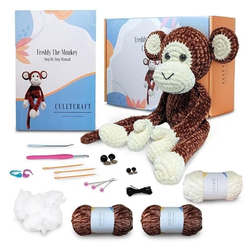 CULETCRAFT Crochet Kit for Beginners Adults, Freddy The Monkey DIY Crochet Animal Kit for Beginners, Learn to Crochet with Step-by-Step Instruction Book, Beginner Crochet Kit for Adults and Kids - Image 1