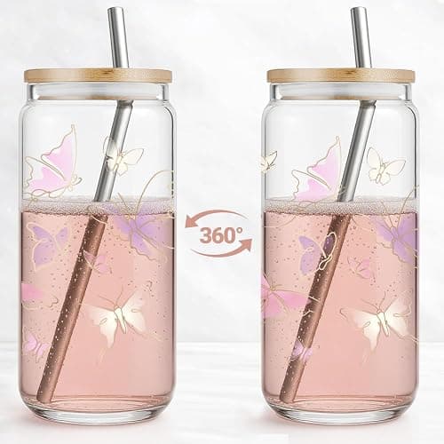 Niyorayna Pink Butterfly Gifts for Women,Sister,Daughter,Mom,Her,Friends,Aesthetic Idea Christmas Birthday Thanksgiving Gifts,Butterfly Tumbler Coffee Can Glasses with Lids and Straws 16oz 41 thumbnail 4