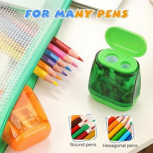4 Pcs Pencil Sharpeners with Lid, 2026 Upgrade Dual Hole Sharpener, Colored Handheld Sharpener Suitable for Kids Adults Students School Class Home Office (Pink) thumbnail 3