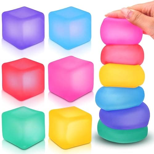 Fidget Toy Stress Cube 6 Pack - Squishy Fidget Toys for Relaxation, High Density Gel Filled, Fidgets for Classroom, Sensory Calming Toys for Kids Adults Children Teens - Image 1