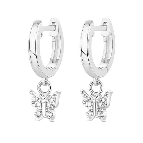 PAVOI 14K Gold Plated S925 Sterling Silver Post Lightweight Drop/Dangle Huggie Earrings for Women | Star, Lock, Butterfly, Moon, Lightning | Dainty Earrings thumbnail 3