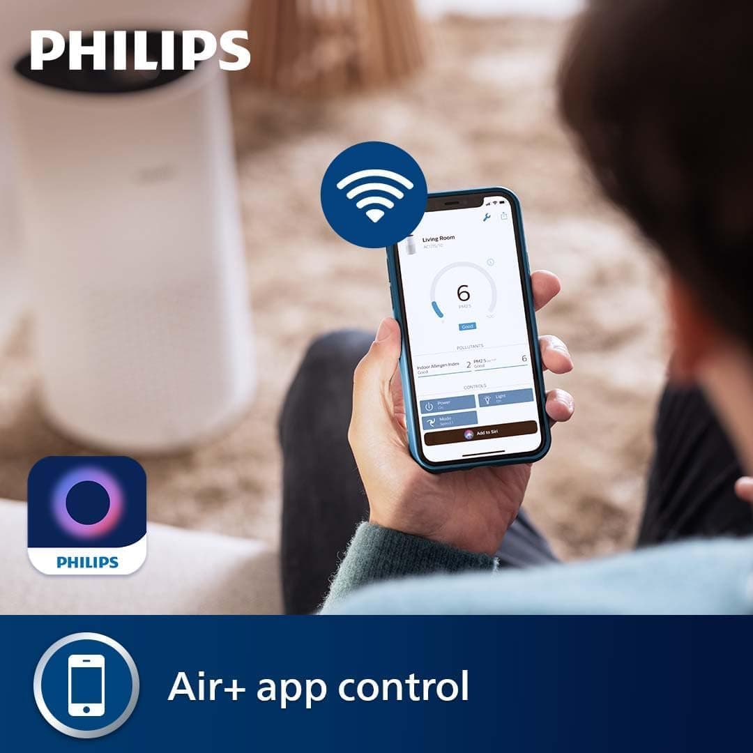 Philips 1000i Series Air Purifier – 78 m² Coverage, 300 m³/h CADR, HEPA & Carbon Filter, Smart Sensor, Ultra-Quiet, Wi-Fi Connected, Air+ App (AC1715/70) thumbnail 6