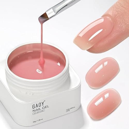 GAOY Colored Nail Builder Base 30g with a Brush, 4-in-1, Sea Pink | Long Lasting Nail Builder Gel Strengthening, Nude Natural Jelly, Soak Off UV Light Cure - Image 1