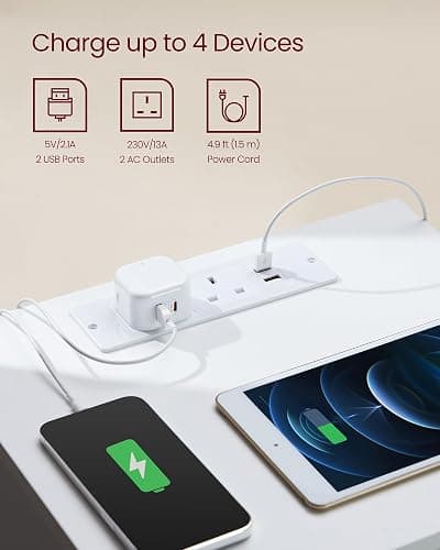 VASAGLE KAILYN Collection - Bedside Table with Power Strip, Side End Table with Drawers, 2 AC Outlets, 2 USB Ports, for Living Room, Bedroom, Study, Cloud White LET631W15 thumbnail 4