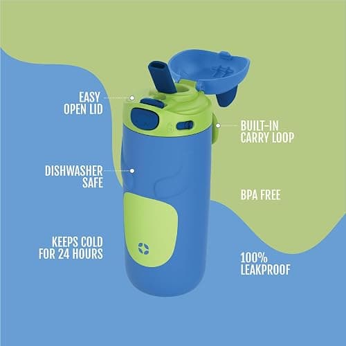 Ello Ellies 12oz Vacuum Insulated Stainless Steel Kids Water Bottle with Straw and Built-in Carrying Handle and Leak-Proof Locking Lid for School Backpack, Lunchbox and Outdoor Sports, Dog thumbnail 3