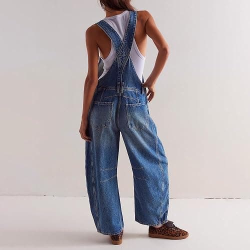 utcoco Womens Denim Overalls Loose Fit Barrel Leg Adjustable Strap Hip Hop Jean Jumpsuits thumbnail 3