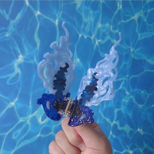 Novelty Ocean Jellyfish Hair Clips,Cellulose Acetate Hair Clips,Big Claw Clips for Girl,Hair Accessories,Blue thumbnail 3