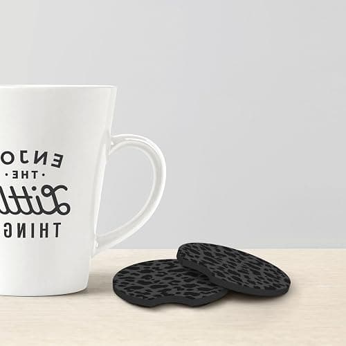 KARREAL Car Cup Coasters, Neoprene Rubber Non-Slip Insert Car Coasters for Cup Holders, Black Leopard Car Interior Accessories - 2.75 inch thumbnail 2