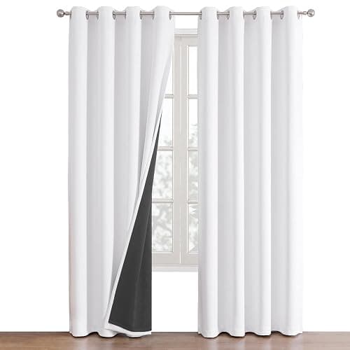 ChrisDowa White 100% Blackout Curtains for Bedroom with Black Liner, 2 Thick Layers Total Blackout Thermal Insulated Grommet Window Curtains 2 Panels Set (Pure White, 52 x 84 Inch) thumbnail 8