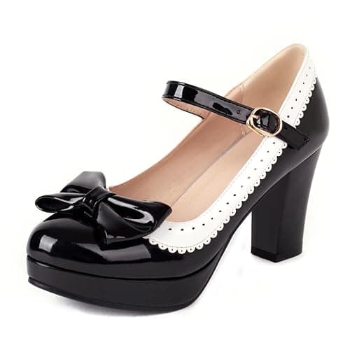 FOREADA Mary Jane Shoes for Women Kawaii Platform High Heels Retro Bow Lolita Shoes Vintage Dress Pumps Black/Red/Yellow - Image 1