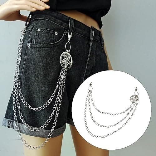 Punk Pants Chain, Pentagram Keychains for Men Women Jean Trouser Biker Chains Jewelry Gothic Rock Emo Accessories thumbnail 5