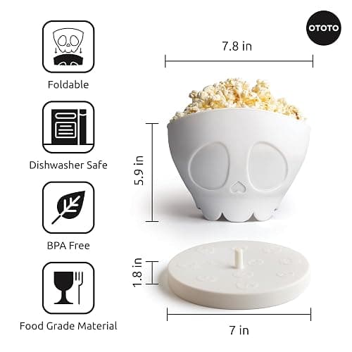 OTOTO New Scary Poppings Microwave Popcorn Popper - Gothic Popcorn Microwave Popper, Silicone Microwave Popcorn, Collapsible Bowl Popcorn Bowls, Halloween Goth Accessories Goth Gifts (White) thumbnail 2